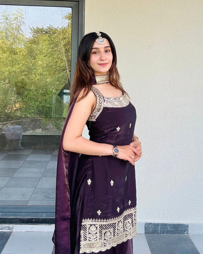 Luxurious Deep Purple Sharara Suit with Sequin Work