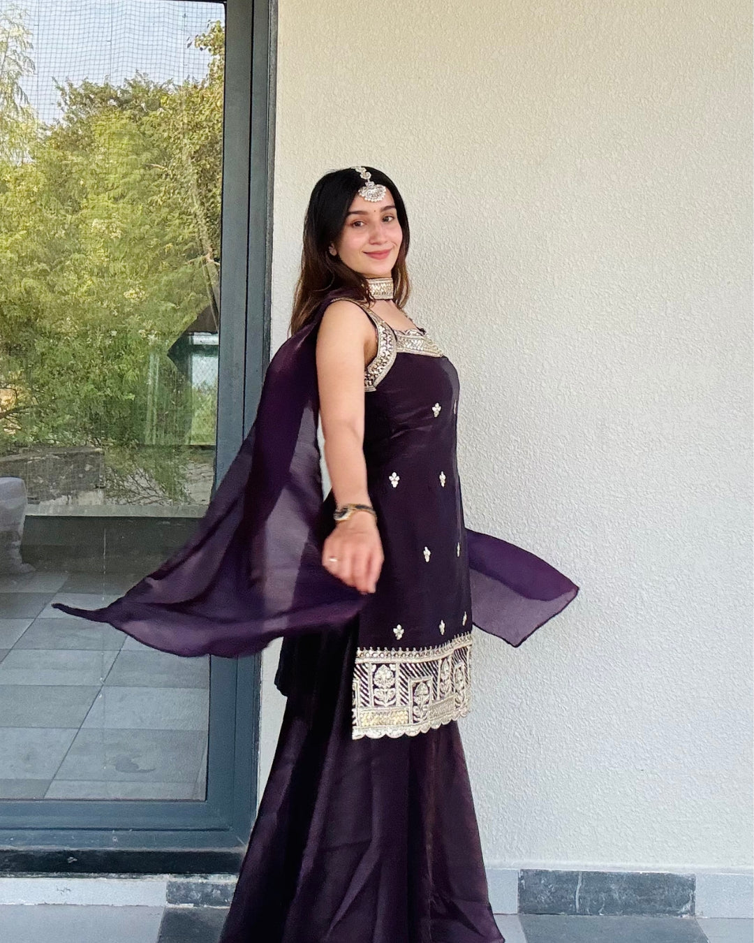 Luxurious Deep Purple Sharara Suit with Sequin Work