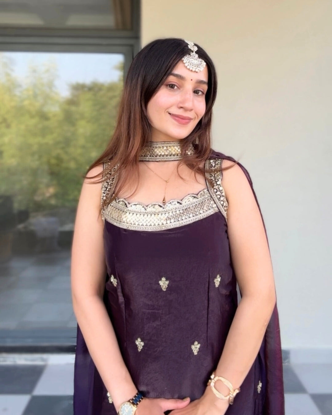 Luxurious Deep Purple Sharara Suit with Sequin Work