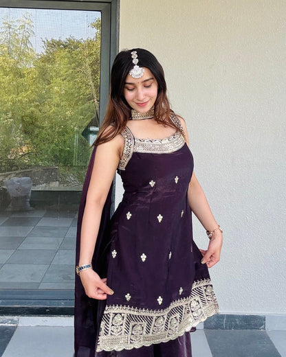 Luxurious Deep Purple Sharara Suit with Sequin Work