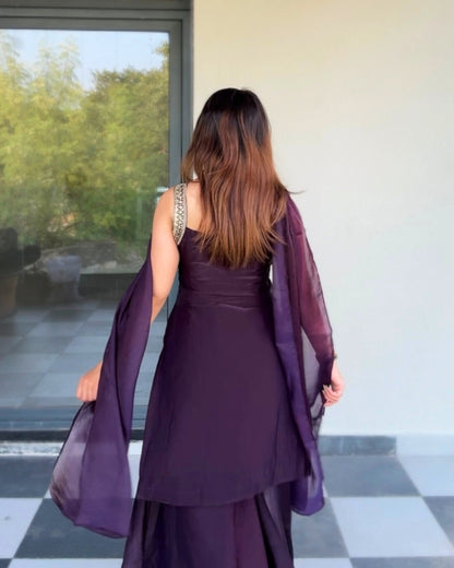 Luxurious Deep Purple Sharara Suit with Sequin Work