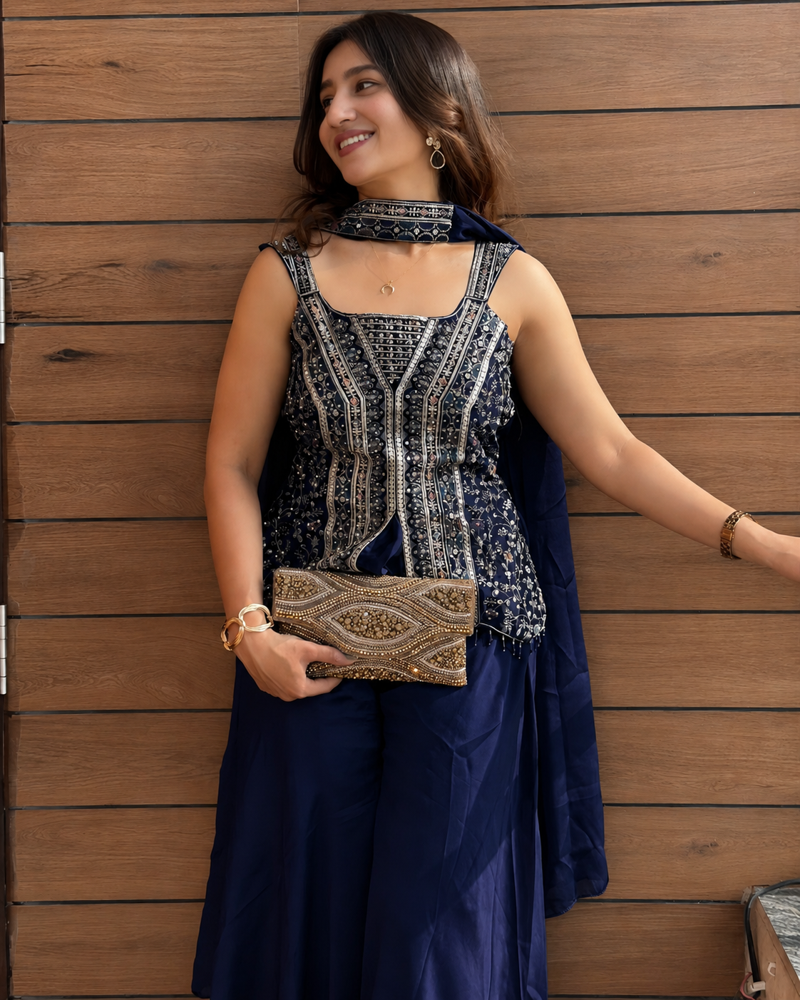 Navy Blue Peplum Sharara Set