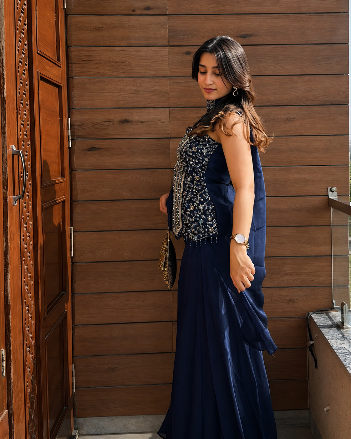 Navy Blue Peplum Sharara Set