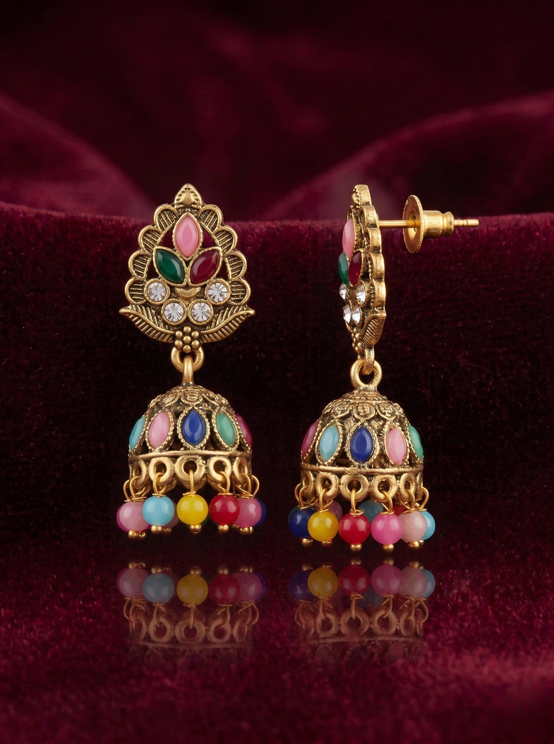 Multicolor Antique Gold-Tone Jhumka