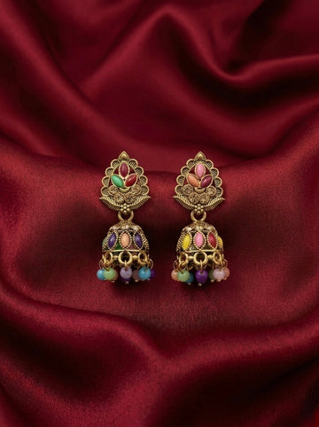 Multicolor Antique Gold-Tone Jhumka