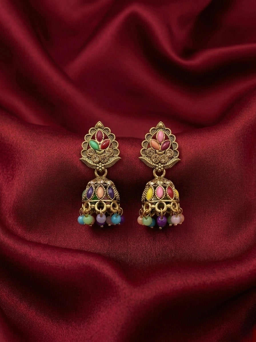 Multicolor Antique Gold-Tone Jhumka