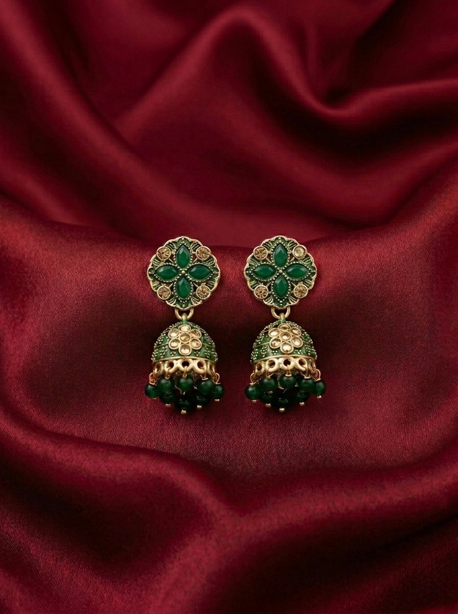 Emerald Green Antique Jhumkas