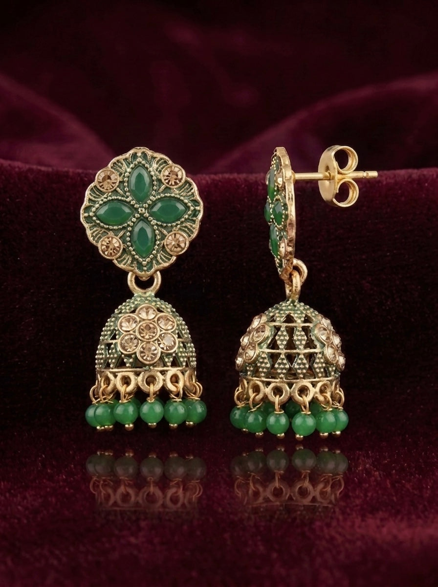 Emerald Green Antique Jhumkas