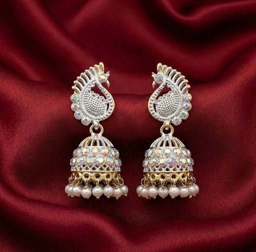 White Peacock Jhumka Earrings