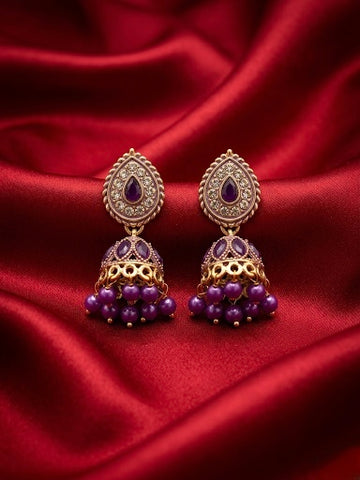 Purple Teardrop Antique Jhumkas