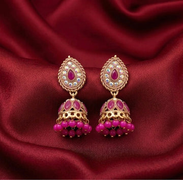 Pink Teardrop Antique Jhumkas