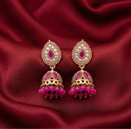 Pink Teardrop Antique Jhumkas