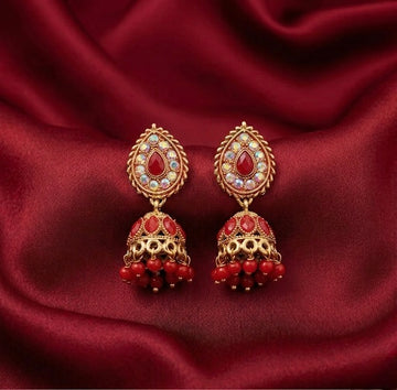 Red Teardrop Antique Jhumkas
