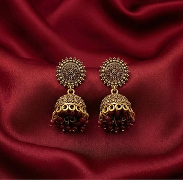 Maroon Antique Sunburst Jhumkas