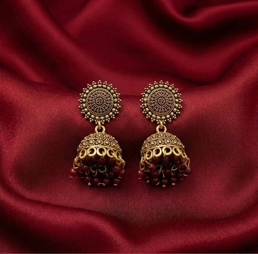 Maroon Antique Sunburst Jhumkas