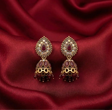 Maroon Teardrop Antique Jhumkas
