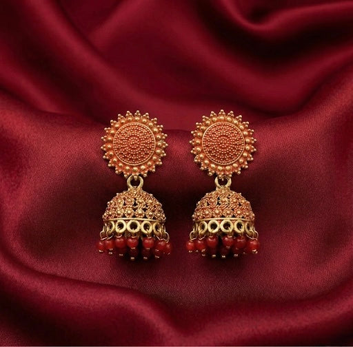 Red Antique Sunburst Jhumkas