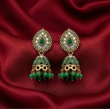 Emerald Bead Ethnic Jhumkas