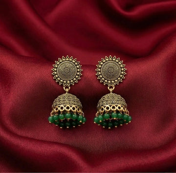Green Antique Sunburst Jhumkas