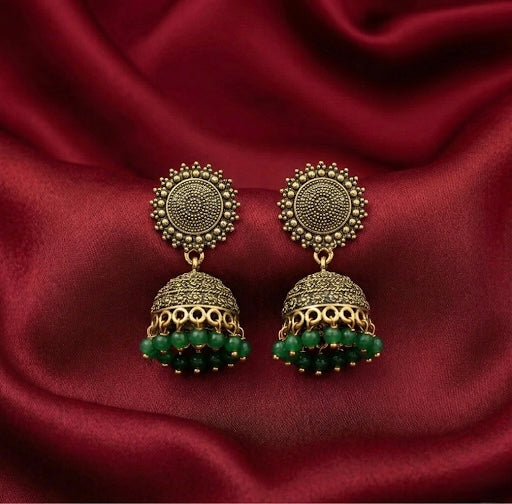 Green Antique Sunburst Jhumkas