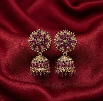 Purple Octagon Floral Jhumkas