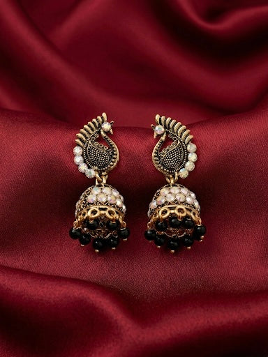 Black Peacock Ethnic Jhumkas