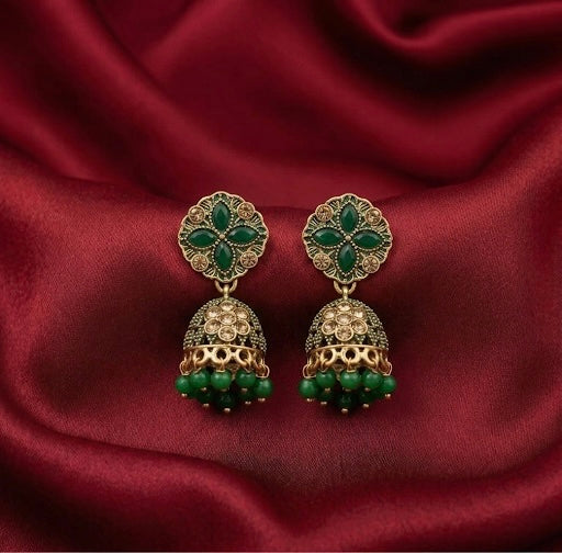 Green Floral Antique Jhumkas