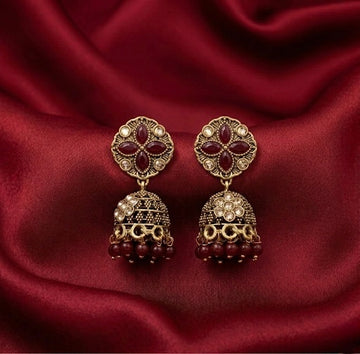 Maroon Floral Ethnic Jhumkas