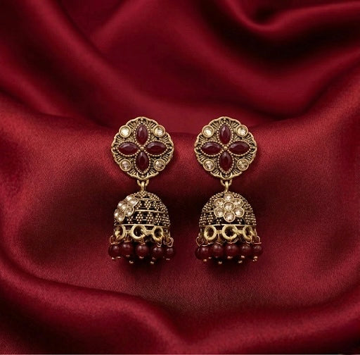 Maroon Floral Ethnic Jhumkas