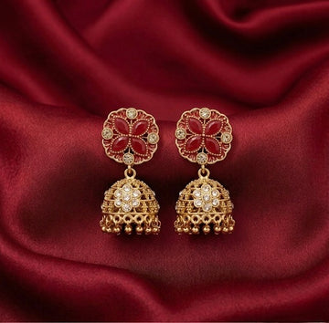 Traditional Red Stone Jhumkas