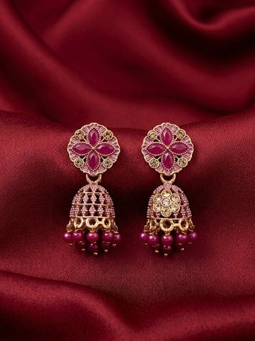 Ornate Pink Heritage Jhumkas