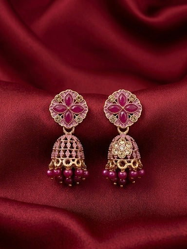 Ornate Pink Heritage Jhumkas