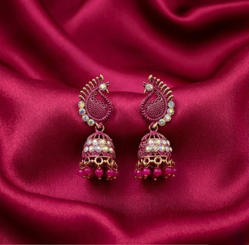 Pink Peacock Ethnic Jhumkas