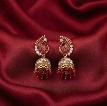 Red Peacock Ethnic Jhumkas