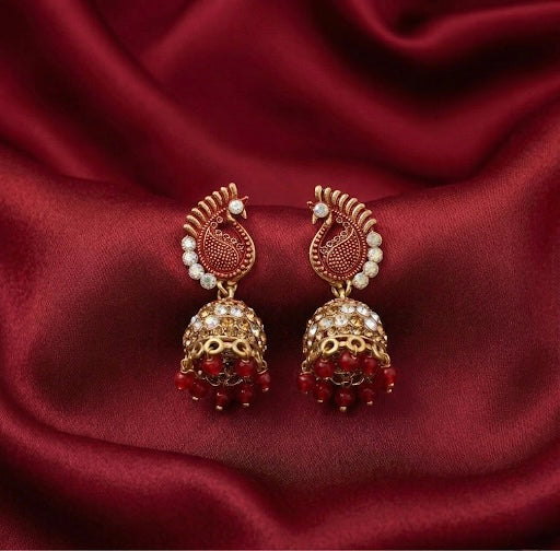 Red Peacock Ethnic Jhumkas