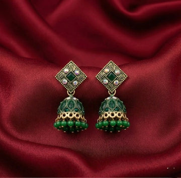 Green Diamond Antique Jhumkas