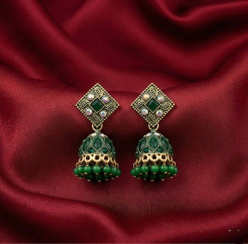 Green Diamond Antique Jhumkas