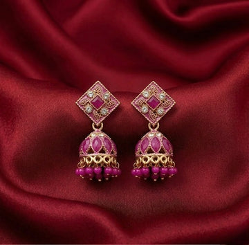 Magenta Diamond Antique Jhumkas