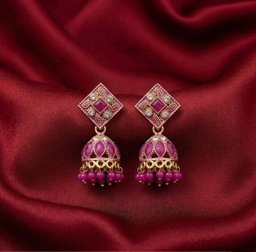 Magenta Diamond Antique Jhumkas