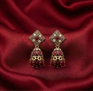 Maroon Diamond Antique Jhumkas