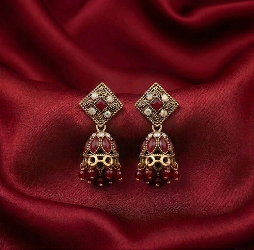 Maroon Diamond Antique Jhumkas