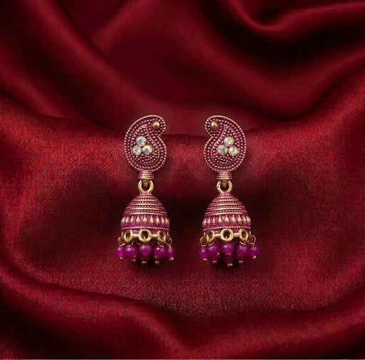 Magenta Paisley Antique Jhumkas
