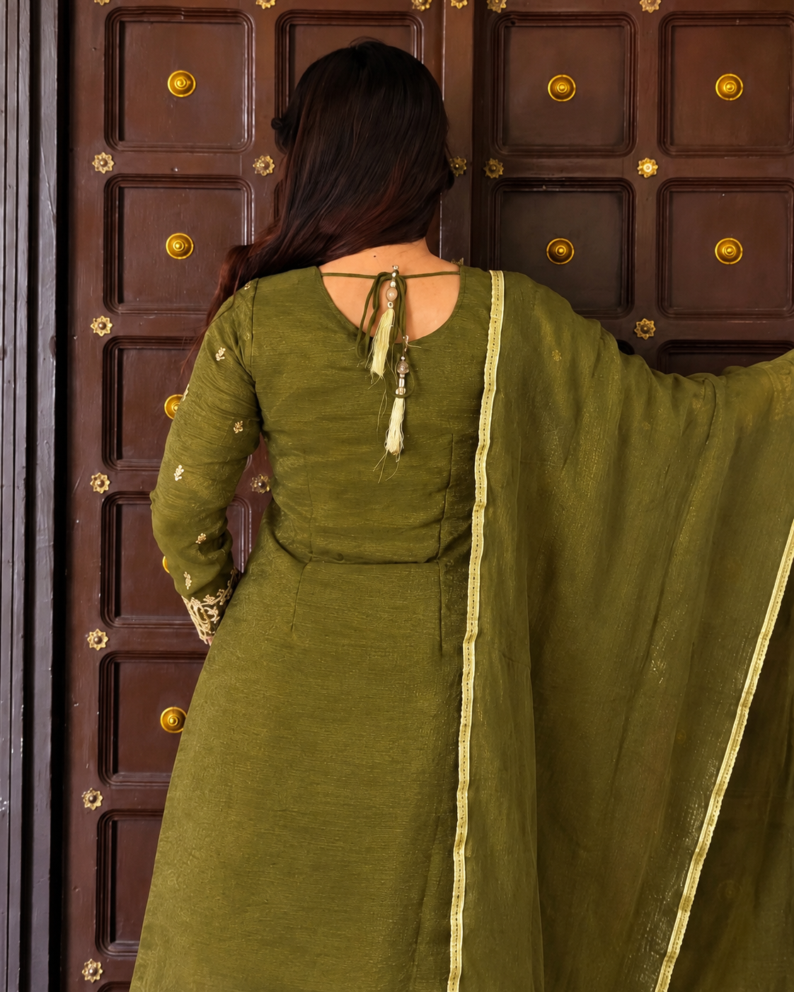 Heritage olive embroidered sharara set