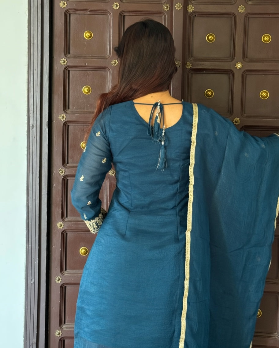 Royal teal embroidered sharara set