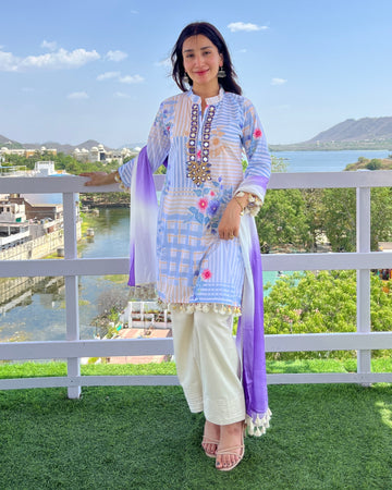 Pastel Lavender Mirror Work Farsi Salwar Set