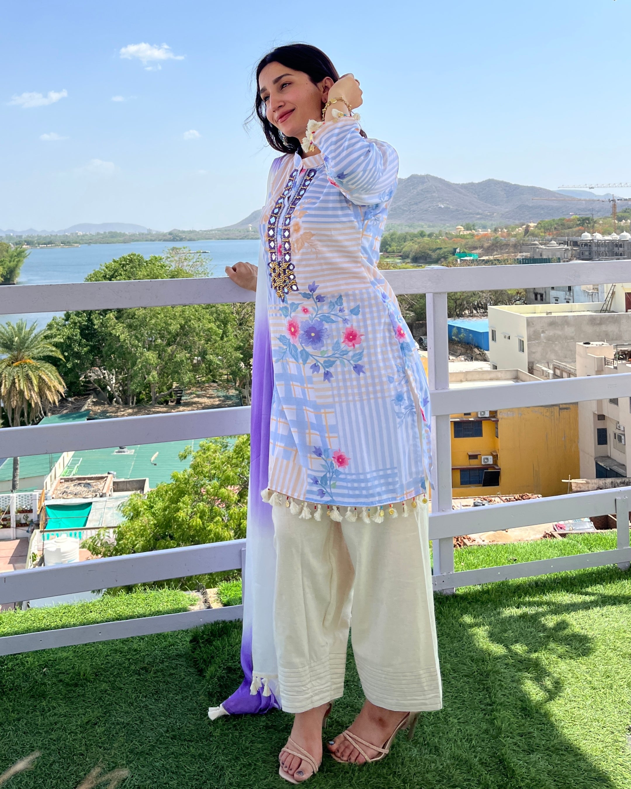 Pastel Lavender Mirror Work Farsi Salwar Set