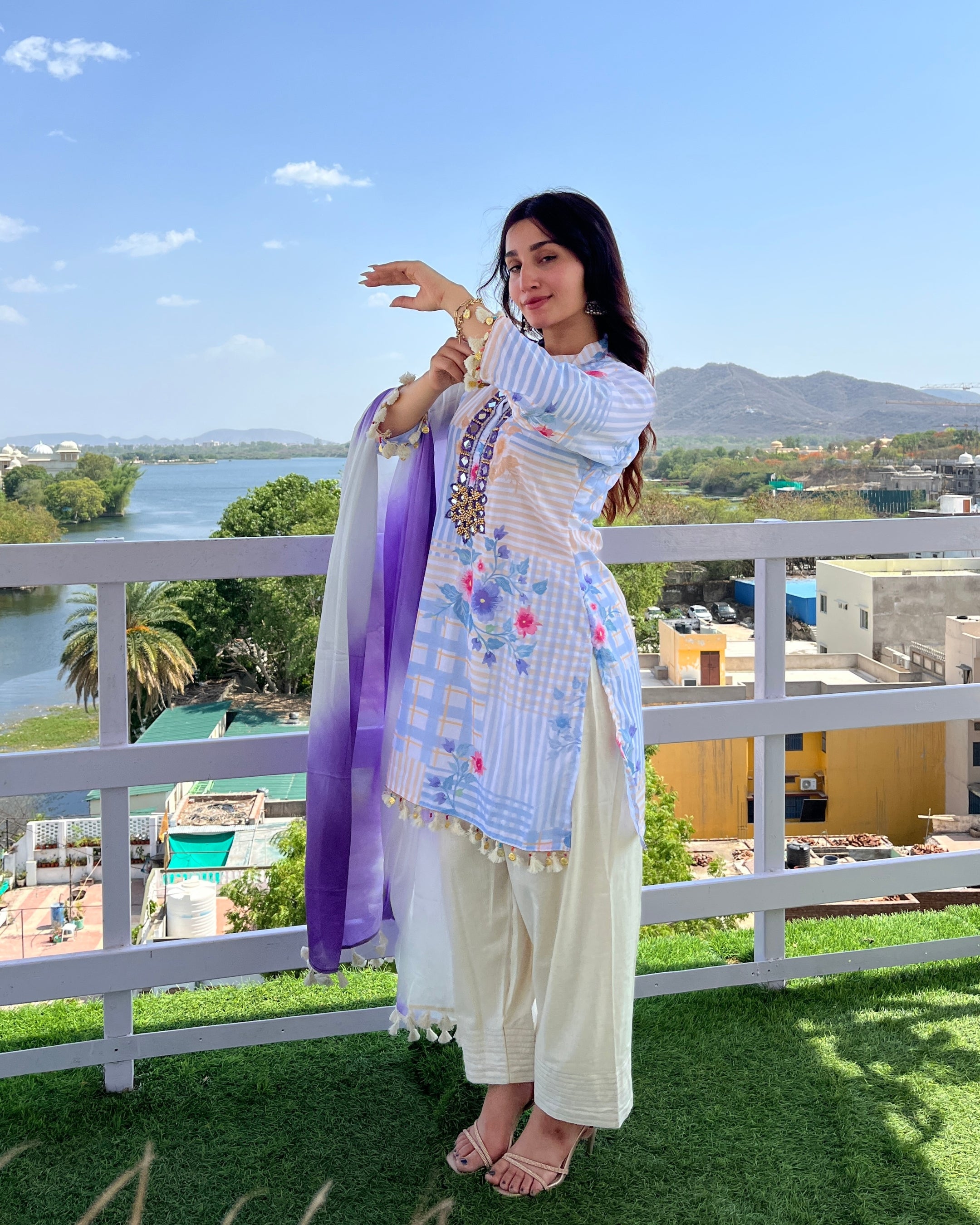 Pastel Lavender Mirror Work Farsi Salwar Set