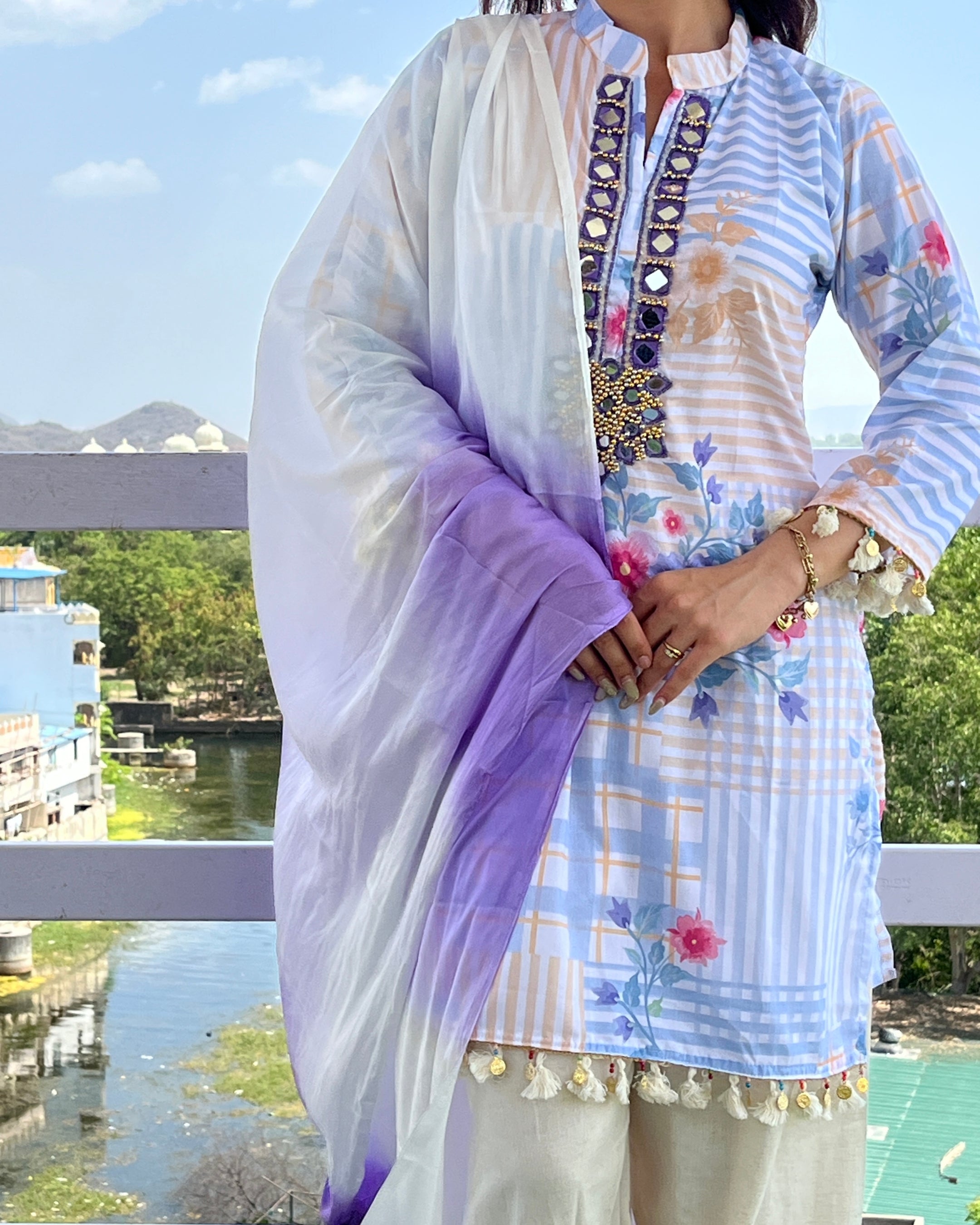 Pastel Lavender Mirror Work Farsi Salwar Set