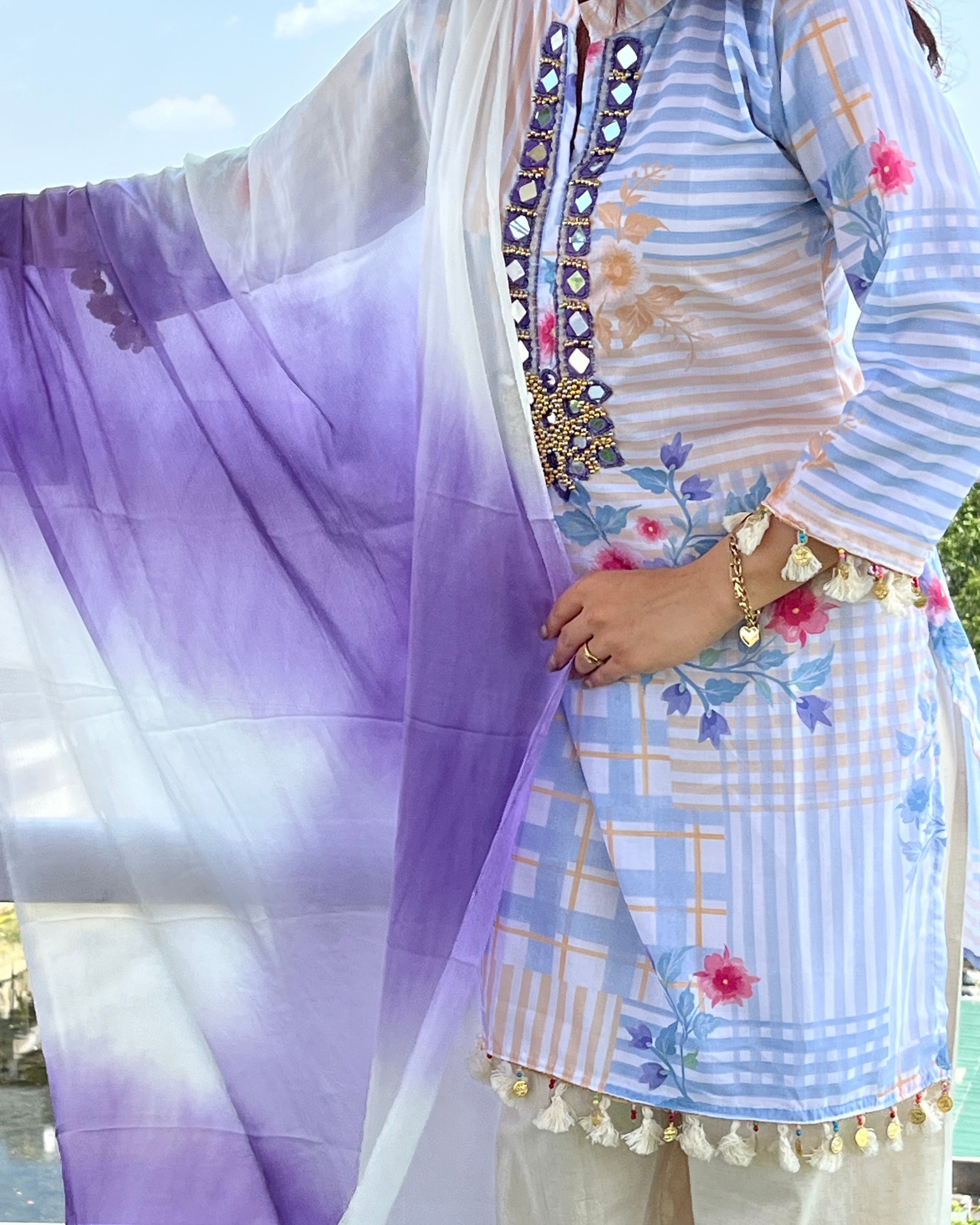 Pastel Lavender Mirror Work Farsi Salwar Set
