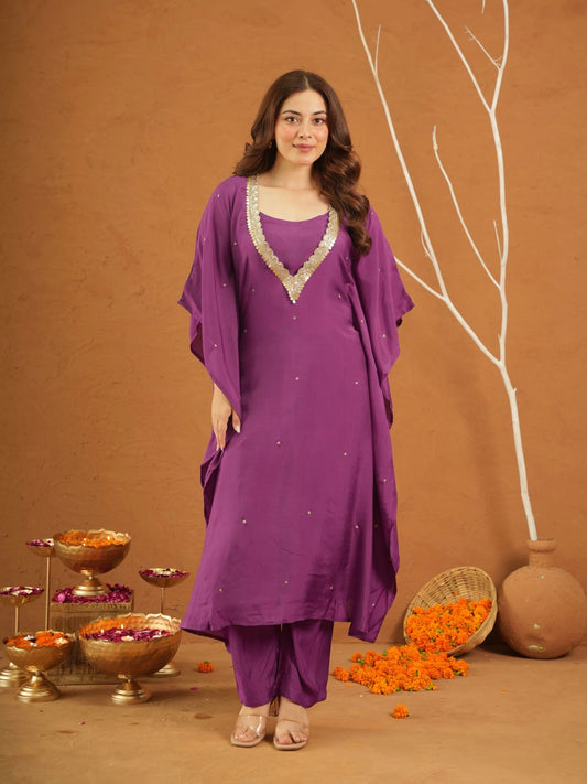 Kohinoor Purple Kaftan & Pants Festive Set